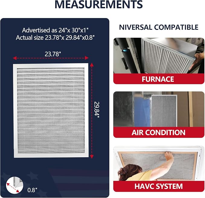 MERV 8 24x30x1 Lifetime Air Filter, Washable Electrostatic Aluminum AC/HVAC - Image 4