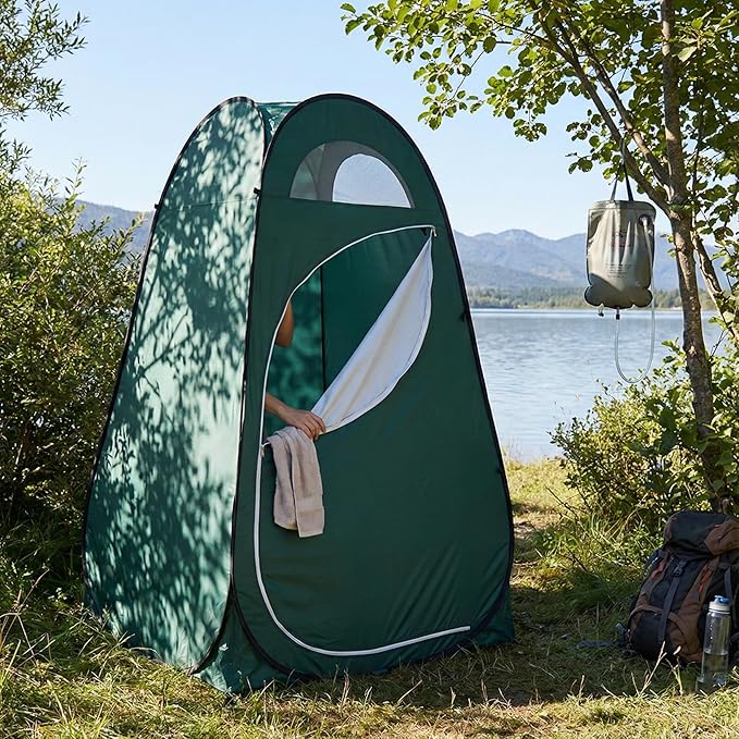 4x4ft Pop Up Privacy Shower Tent with Top Window, 3.6lbs Liightweight Dressing Room, Portable Toilet Stall with Carry Bag for Camping, Beach, Outdoors (Green)