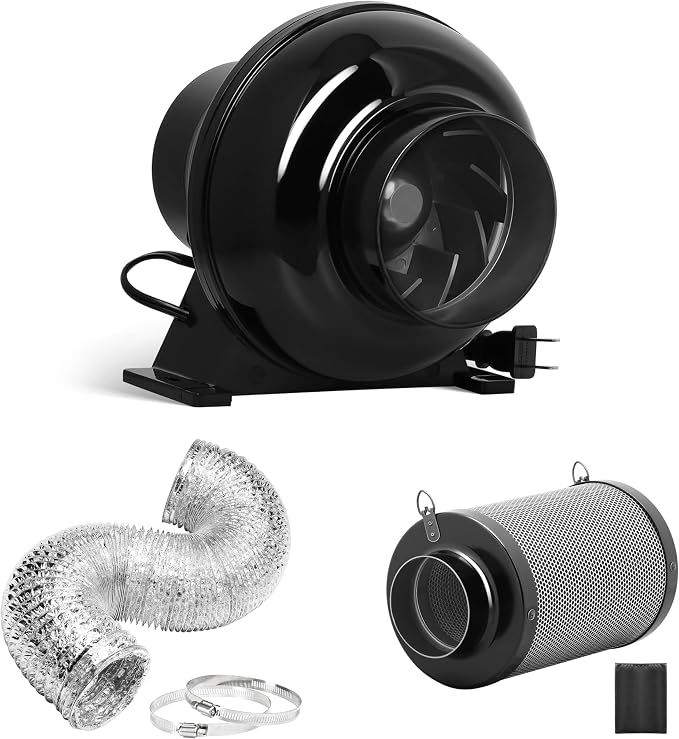 iPower 4 Inch 195 CFM Inline Fan Upgrade, Air Carbon Filter, 8 Feet Flexible by iPower
