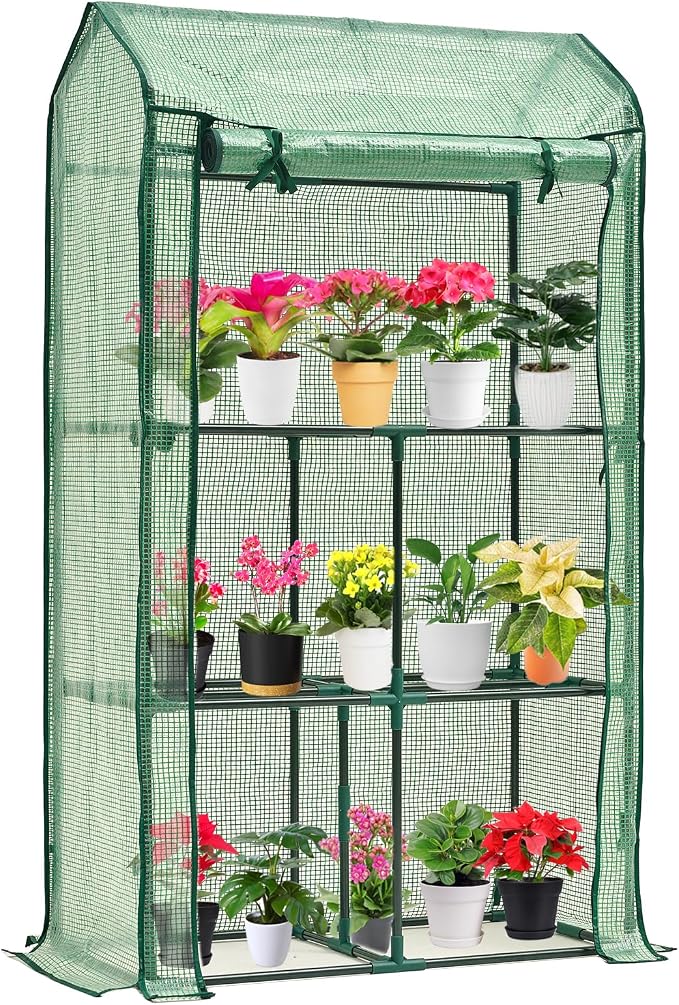 Mini Greenhouse for Indoor Outdoor, Small Plastic Plant Green House Rack Stand by Purlyugreenhouse