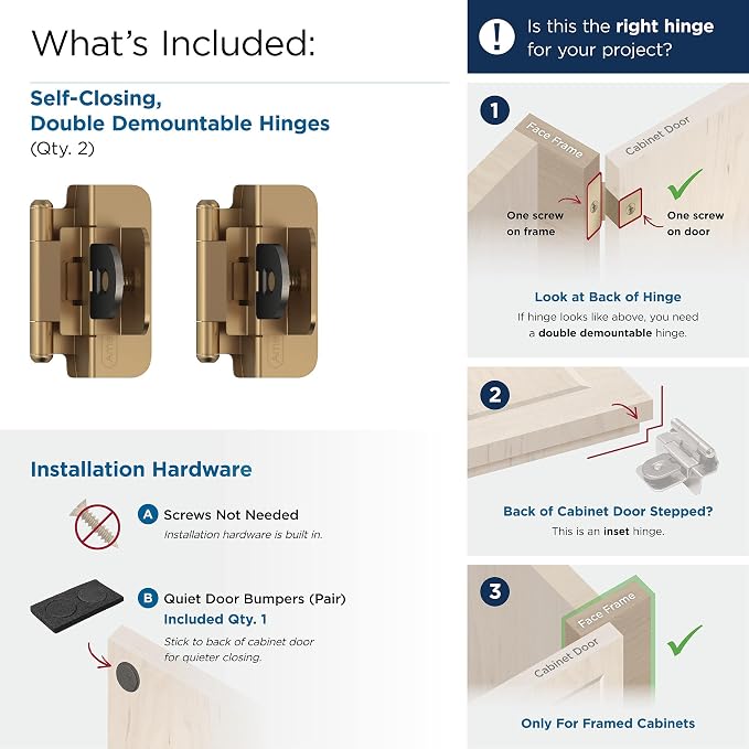Amerock BPR8700CZ | Cabinet Hinge | 3/8 inch Inset Double Demountable | - Image 3