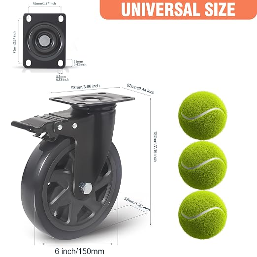 6 Inch Caster Wheels Set of 4 - Image 2
