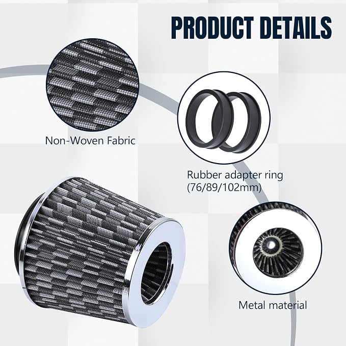 Hovom Universal Clamp-On Air Intake Filter, 76 89 102MM High Flow Round Tapered - Image 6