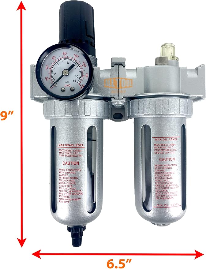 1/4" NPT Mid Flow Compressed Air In Line Filter Regulator Lubricator Oiler - Image 2