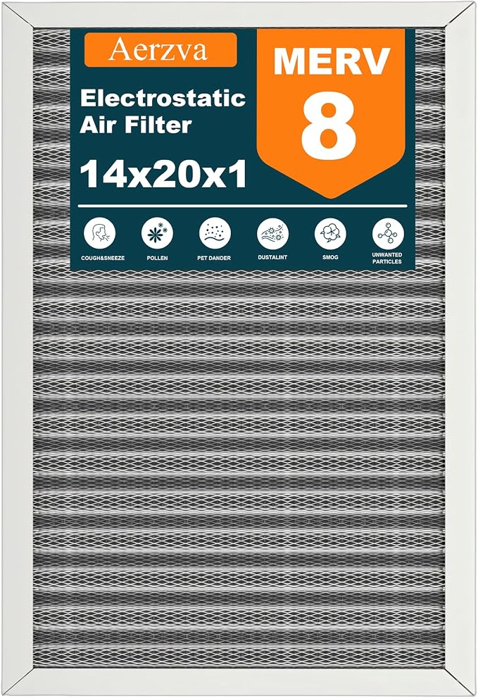 14x20x1 Reusable Air Filter, MERV 8, Permanent Electrostatic Air Filter by Aerzva