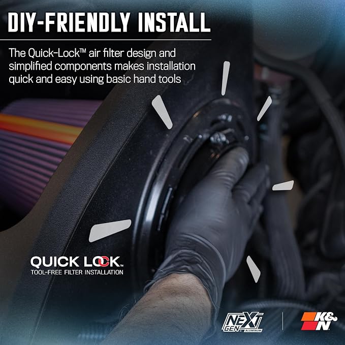 K&N NextGen Aluminum Cold Air Intake System: High-Flow Cotton Filter: Compatible - Image 9