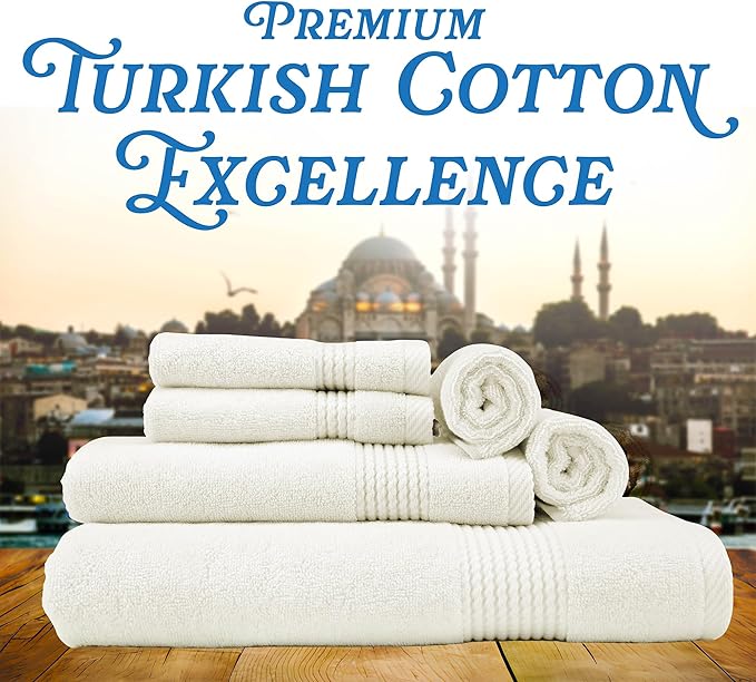 East'N Blue Lara Premium Bath Towel Set 6 Piece - Soft & Highly Absorbent Bathroom Towel Set, 100% Luxury Turkish Cotton, Flannel Bath Towels, 1 Bath Towel, 1 Hand Towel, 4 Washcloths - Creme