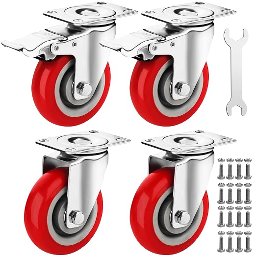 4 Inch Heavy Duty Casters Set of 4, Lockable Plate Caster Wheels by Castrek