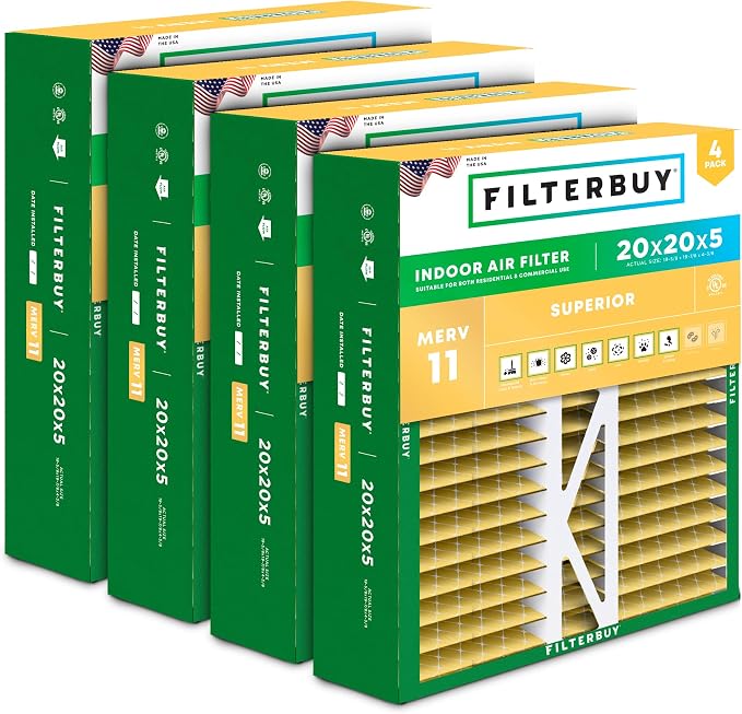 Filterbuy 20x20x5 Air Filter MERV 11 Superior Pet & Allergy Defense, Pleated by Filterbuy