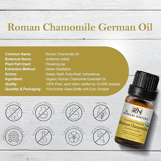 Roman Chamomile Essential Oil USDA Certified Organic, 100% Pure Natural Premium Grade, Undiluted
