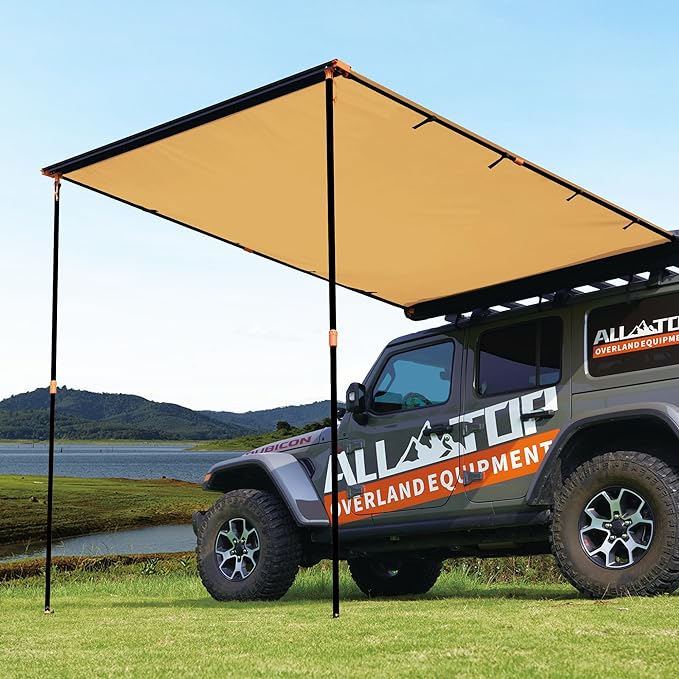 ALL-TOP Vehicle Awning 4.6'x8.2' Roof Rack Pull-Out Sun Shade UV50+, Weatherproof 4x4 Side Awning for Camping & Overland (Hardware Included)