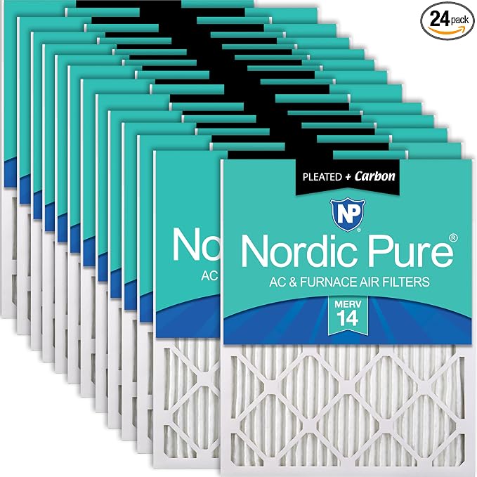 Nordic Pure 16x24x1 Pleated Air Filters MERV 14 Plus Carbon 24 Pack by NordicPure