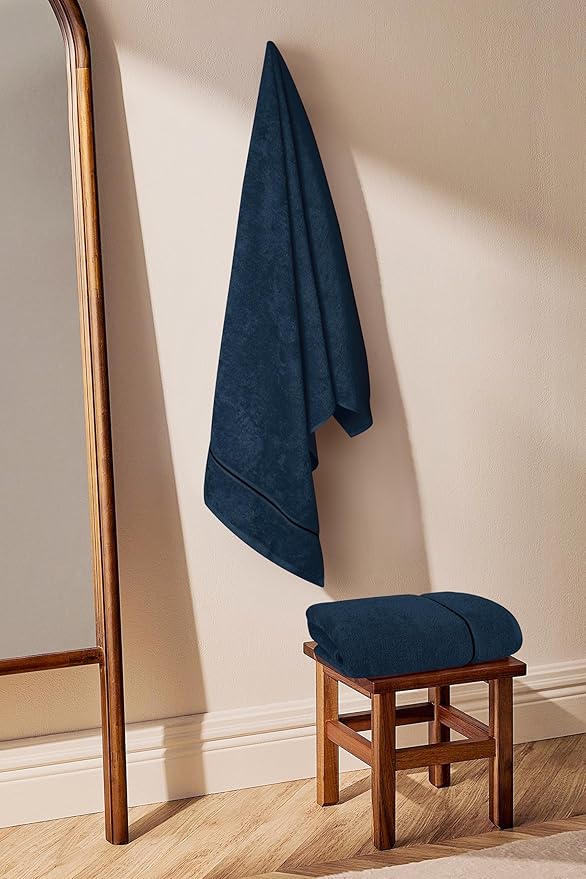 MyOwn Cotton 2 Pack Oversized Bath Towel Set 28x55 inches, Large Bath Towels, Ultra Absorbant Compact Quickdry & Lightweight Towel, Ideal for Gym Travel Camp Pool - Mineral Blue