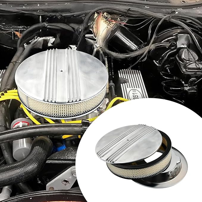 14 x 3 Inch Round Polished Air Cleaner Kit Half Finned Drop Base Compatible - Image 6