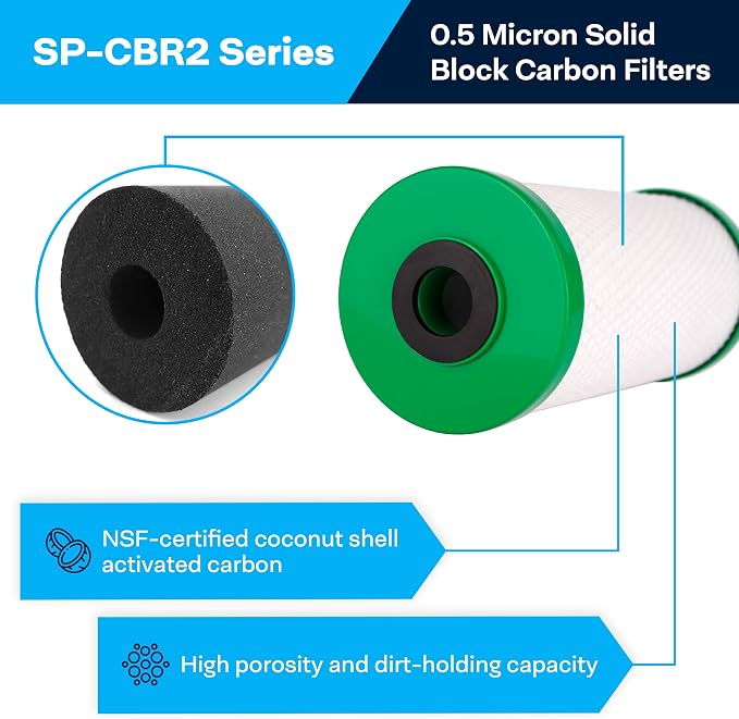SpiroPure SP-CBR2-BB 10x4.5 0.5 Micron NSF Certified Coconut Shell Carbon Block - Image 2