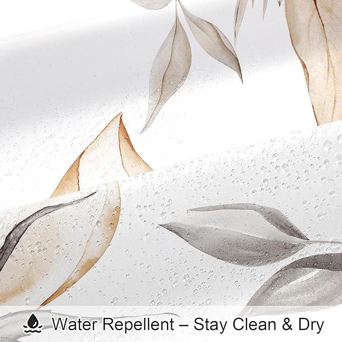 Extra Long Boho Watercolor Floral Shower Curtain 72 x 84, Light Brown and Grey Ink Painting Style Flower Shower Curtains for Chic Elegant Bathroom, Artistic XL Fabric Cloth Shower Curtain