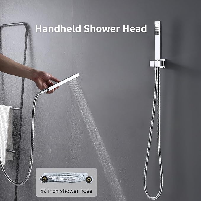 Polished Chrome Shower System with 12 inch Ceiling Mounted Shower Head and Dual 8 inch Wall Mounted Shower Head, Digital Display Shower Faucet Set with Handheld Spray