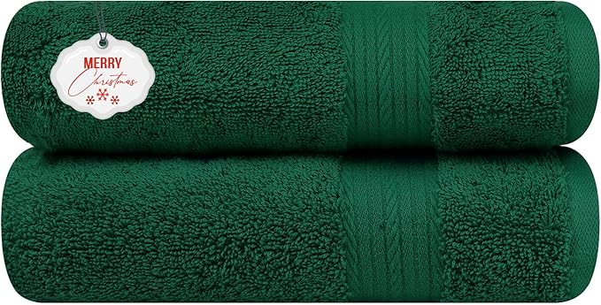 Ample Decor Hand Towels 18 X 28 Inch 600 GSM 100% Cotton, Premium Soft Absorbent - 2 Pcs - Christmas Green