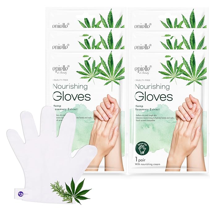 Epielle Nourishing Hand Mask 6 Pairs, Repair and Soften with Hemp & Rosemary Extract, Deep Moisturizing Gloves for Dry, Cracked Hands, Self Care Gifts for Women, Spa Kit, Stocking Stuffers