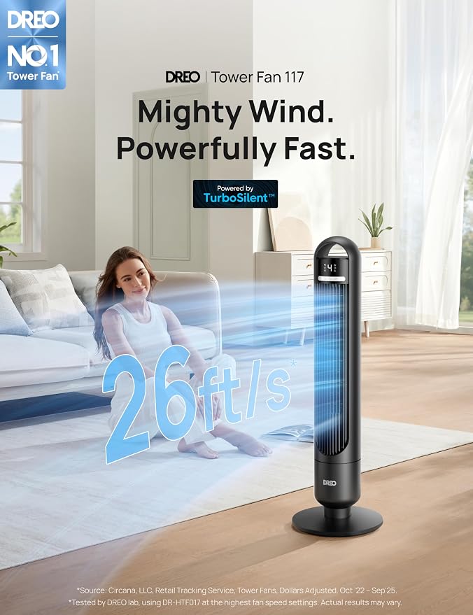 DREO Tower Fan for Bedroom, 90° Oscillating Standing Fans for Room - Image 2
