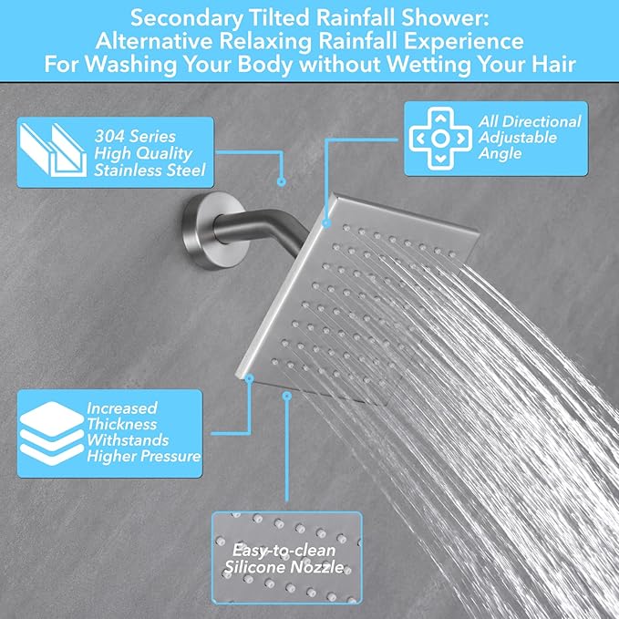 VANFOXLE Shower Faucet Set Brushed Nickel Shower System,Shower Faucet with 2 in 1 Handheld,Ceiling Mount 16 Inch Shower Head+6 Inch Shower Head(Rough-in Valve Body and Trim)