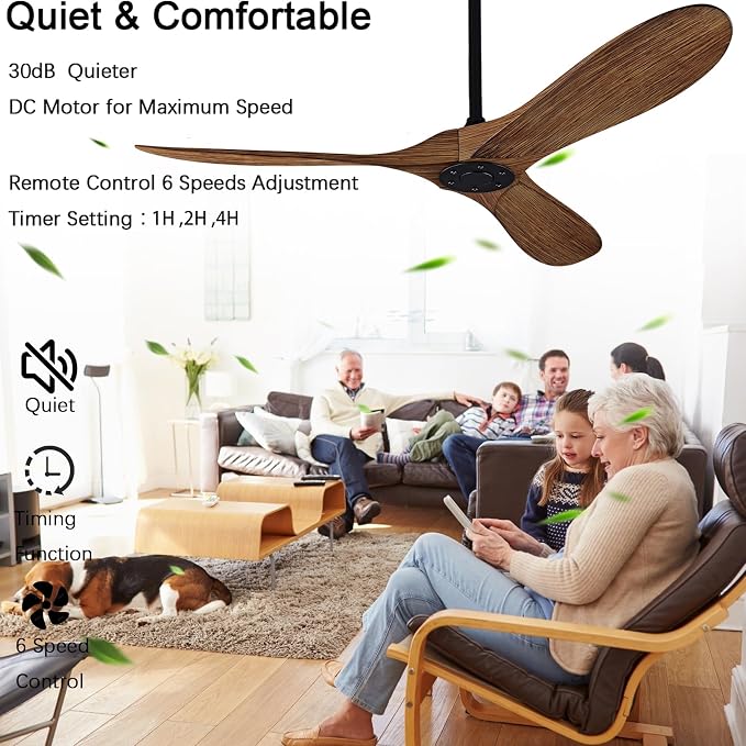 QUTWOB 52" Ceiling Fan with Remote Control No Lights, Modern Reversible DC - Image 3