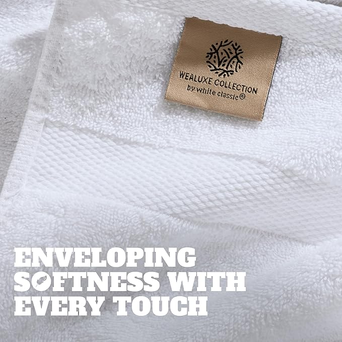 Wealuxe White Washcloths 24 Pack - 600 GSM 100% Ring-Spun Cotton Wash Cloths for Showering, Highly Absorbent and Soft | 12x12 Inches