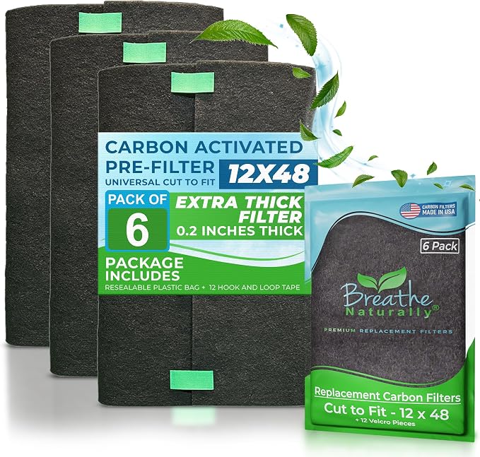 Breathe Naturally Universal 12x48 Cut-to-Fit Activated Carbon Filter Charcoal by BreatheNaturally