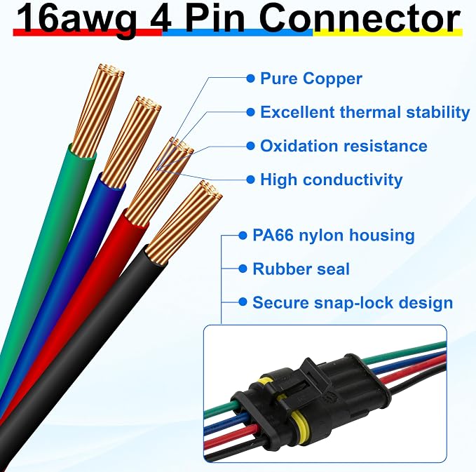 5Pcs 4 Pin Connector, 16AWG Car Waterproof Electrical Connector, Quick - Image 5