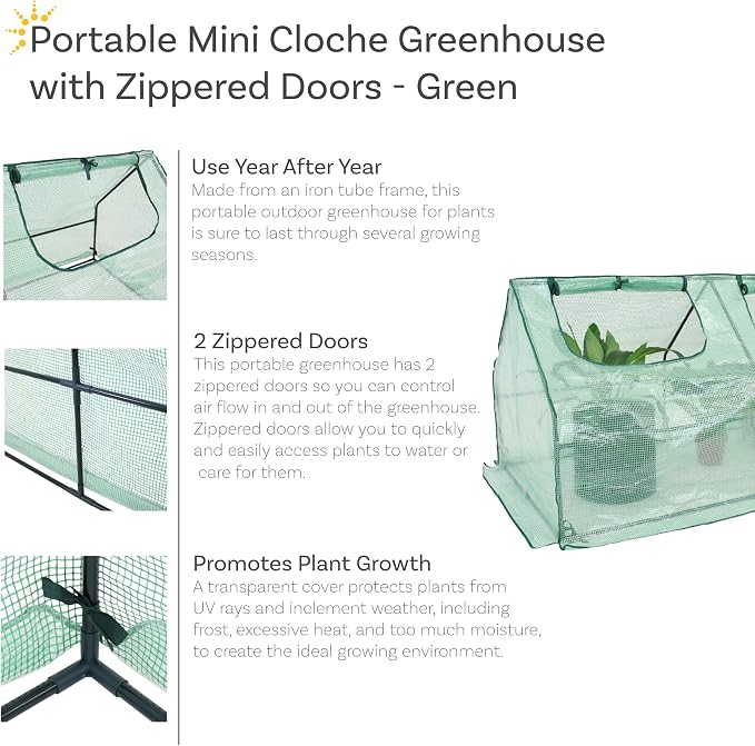 Sunnydaze Outdoor Portable Mini Cloche Greenhouse - Image 2