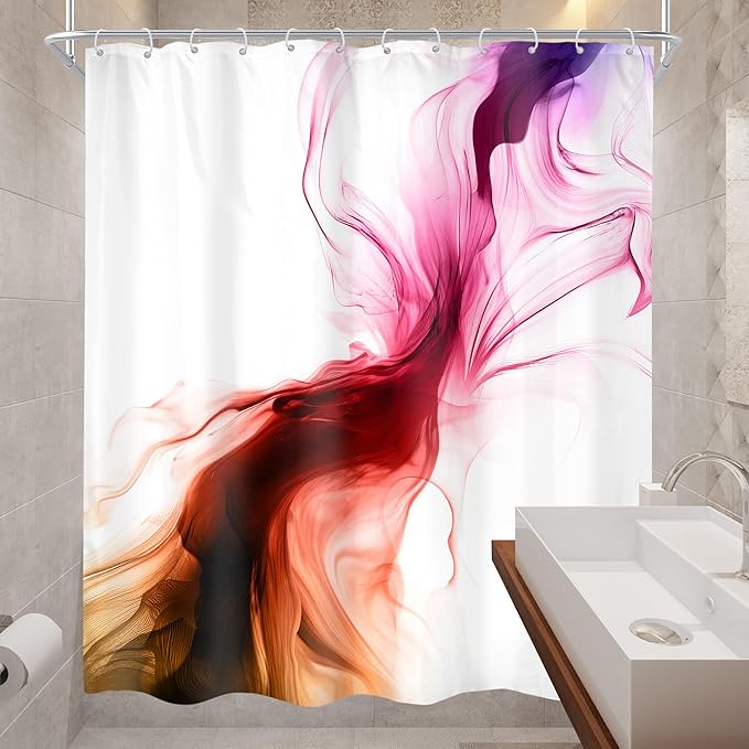 Cinbloo Colorful Multicolor Rainbow 60Wx72H Shower Curtain Abstract Modern Ombre Marble Ink Art Minimalist Bathroom Curtain Set Elegant Pretty Aesthetic Women Neutral Bath Bathroom Accessories Decor