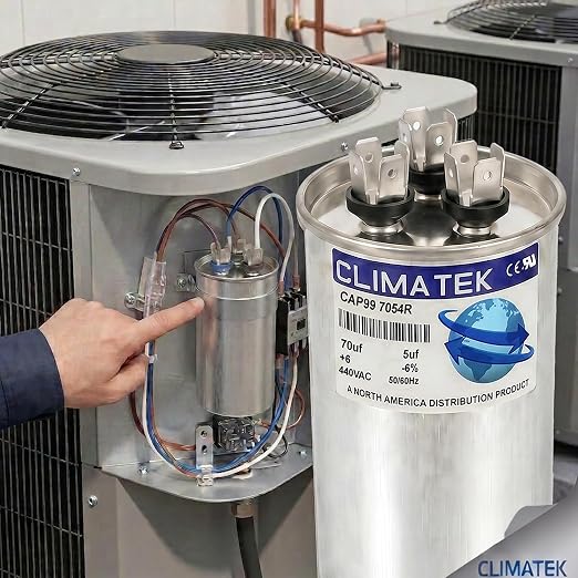 ClimaTek 70 + 5 MFD 370/440 Volt Dual Run Round Capacitor CAP99-7054R | 70/5 VAC - Image 4