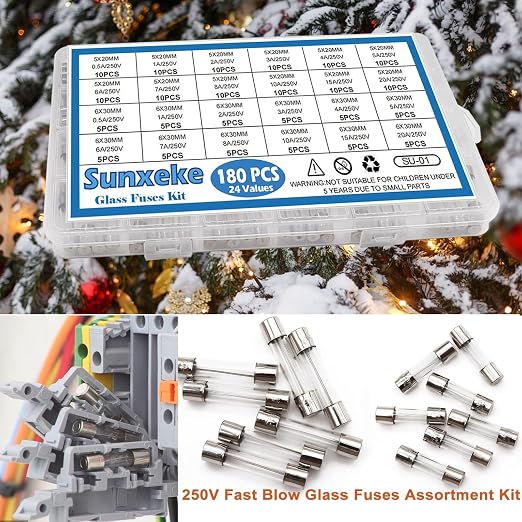 24 Values 180pcs Fast Blow Glass Fuses Assortment Kit 250V 0.5A 1A 2A 3A 4A 5A - Image 5