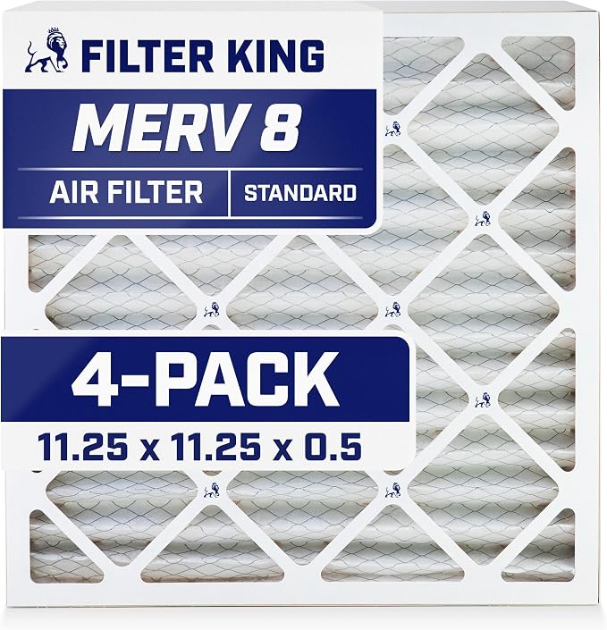 Filter King 11.25x11.25x0.5 Air Filter | 4-PACK | MERV 8 HVAC Pleated A/C by FilterKing