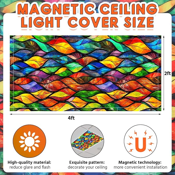 Glooglitter 4 Pcs Stained Glass Fluorescent Light Covers 4 x 2 ft Magnetic - Image 8