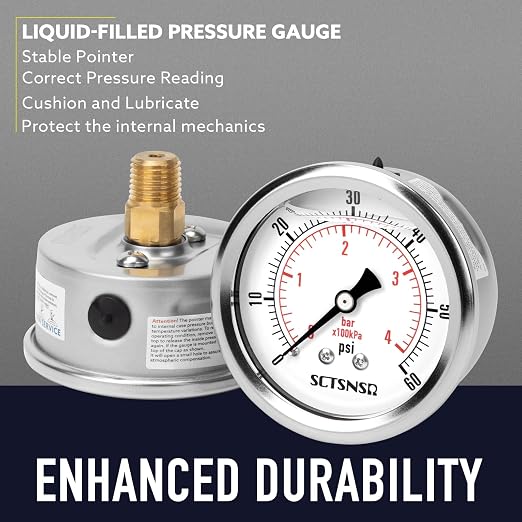 2-1/2" Dial Size, 0-60 Psi Low Pressure Gauge, Glycerin Liquid Filled, 1/4" NPT - Image 3