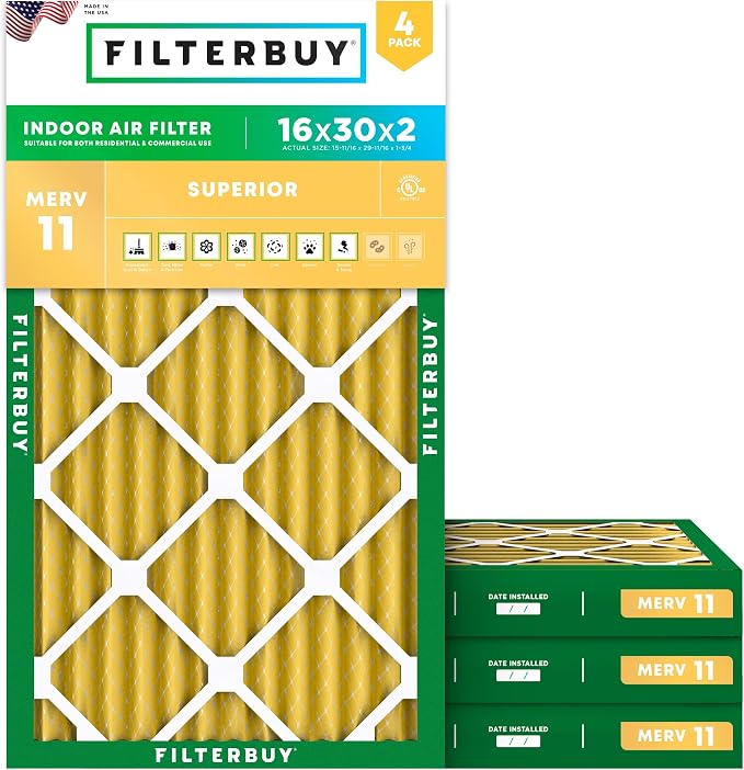 Filterbuy 16x30x2 Air Filter MERV 11 Superior Pet & Allergy Defense, by Filterbuy