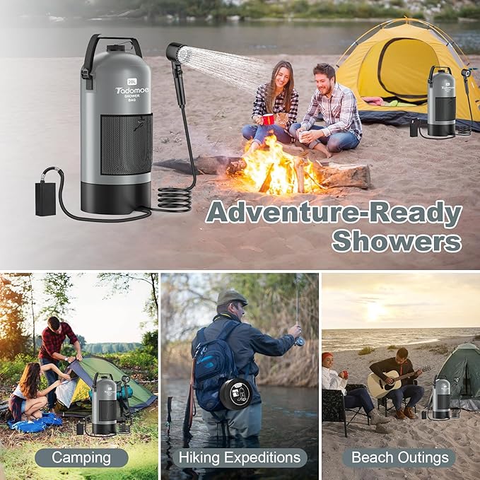 Portable Shower for Camping, 5 Gal/20 L Solar Heating Camping Shower Bag with Shower Pump, Portable Shower Head, Essential for Camping,Festivals, Overlanding, Beach Trips
