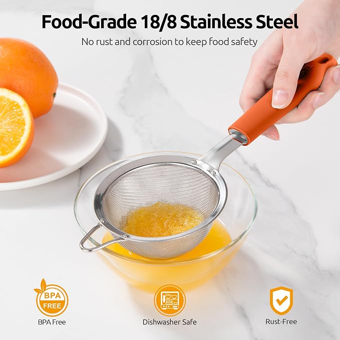 U-Taste Small Fine Mesh Strainer: 18/8 Stainless Steel 3.35in 30 Mesh Kitchen - Image 3