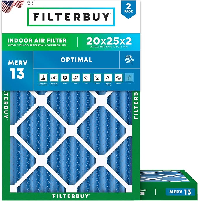 Filterbuy 20x25x2 Air Filter MERV 13 Optimal Smoke & Allergy Defense, by Filterbuy