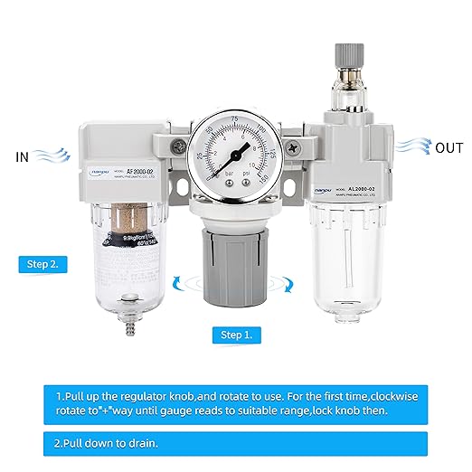 NANPU 1/4" NPT Air Filter, Regulator & Lubricator Combo - Image 4