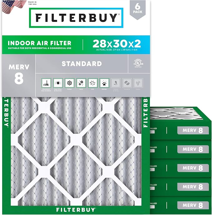 Filterbuy 28x30x2 Air Filter MERV 8 Essential Dust & Allergy Defense, by Filterbuy