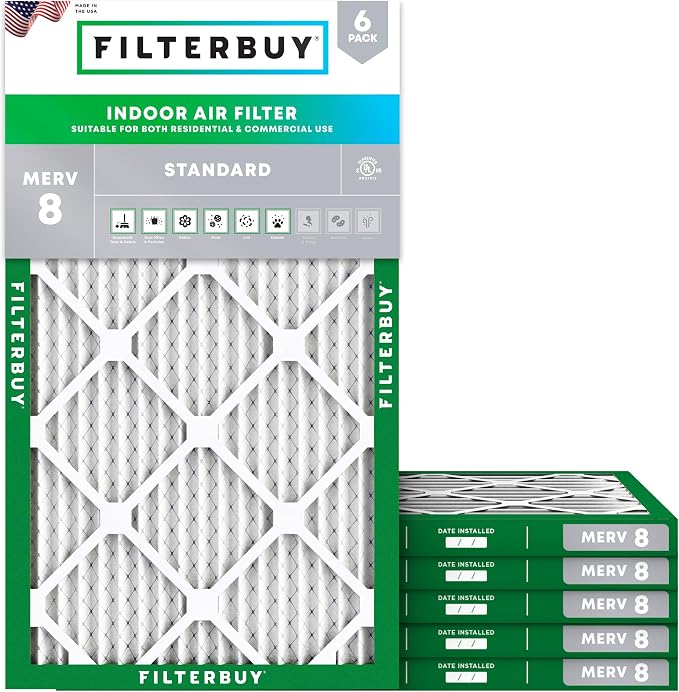 Filterbuy 10x25x1 Air Filter MERV 8 Essential Dust & Allergy Defense, by Filterbuy