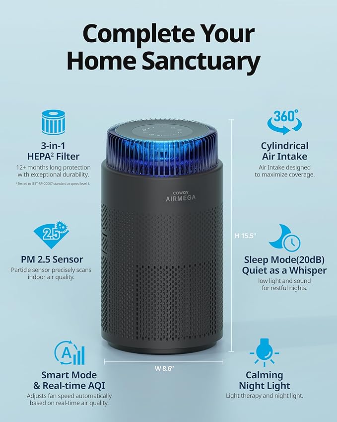 COWAY Air Purifiers for Home up to 810 ft², HEPA and Carbon Filter for Smoke - Image 2