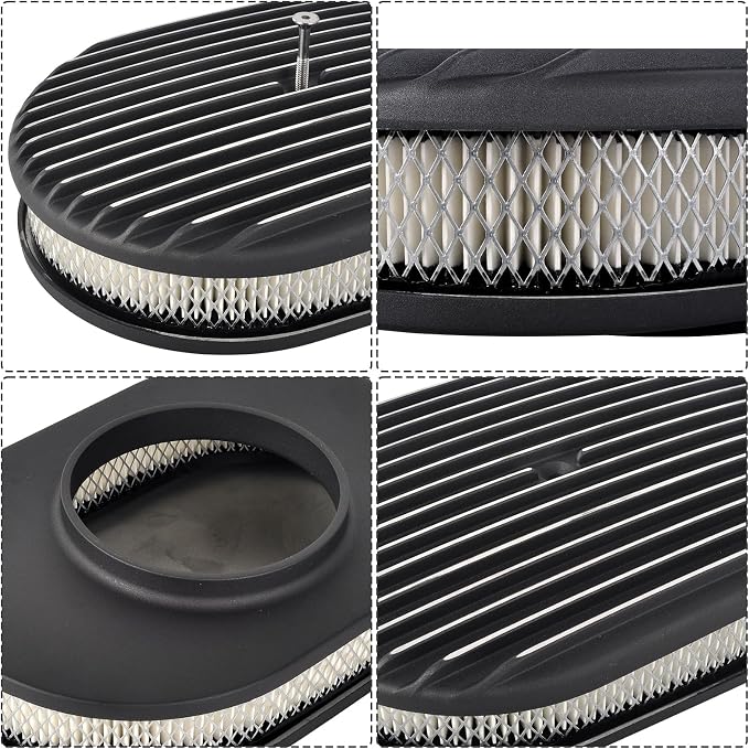 12" Air Cleaner Kit Black Aluminum Oval Full Finned Compatible - Image 3