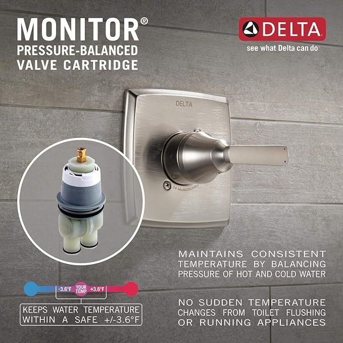 Delta Faucet Saylor 14 Series Chrome Tub and Shower Faucet Combo, Bathtub and Shower Trim System, Shower Trim Kit, Bathtub Faucet Set, Shower Tub Faucet, Chrome T14435 (Valve Not Included)