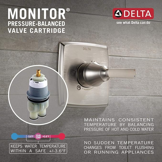 Delta Ashlyn 14 Series Shower Faucet Set, Brushed Gold Shower Head and Handle Set, Valve Trim Kit Champagne Bronze T14264-CZ (Valve Not Included)