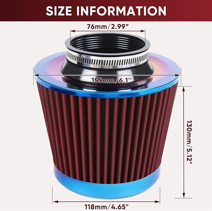 Universal Cold Air Intake Filter Clamp-On Replacement Air Filter Flange - Image 2