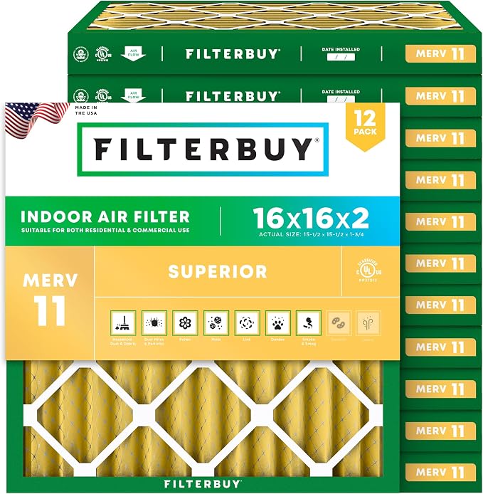 Filterbuy 16x16x2 Air Filter MERV 11 Superior Pet & Allergy Defense, by Filterbuy