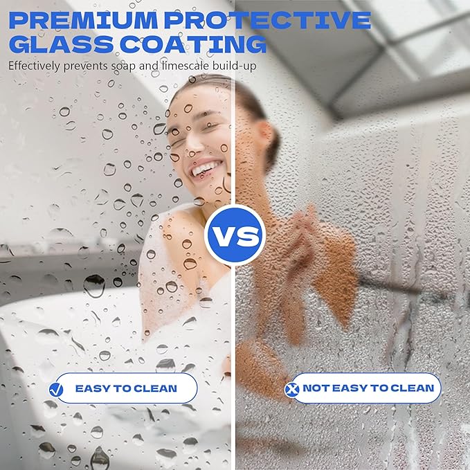 Bathtub Shower Door, 34" W X 62" H Fixed Tub Glass Panel with Clamps, 1/4"(6mm) Clear Tempered Frameless Shower Glass Door, Tub Shower Doors in Matte Black